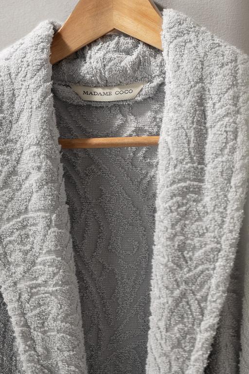  Bernay %100 Pamuk Jakarlı Unisex Şalyaka Bornoz - Gri - Natural Koleksiyon