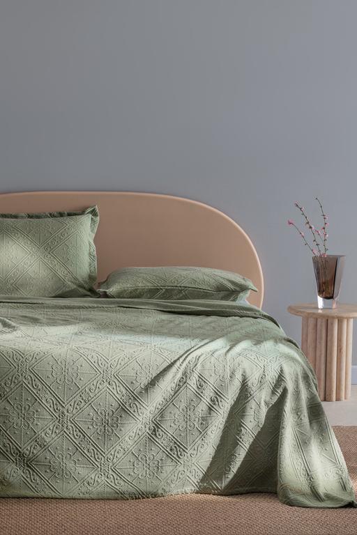  Marjolaina %100 Pamuk King Size Yatak Örtüsü - Haki
