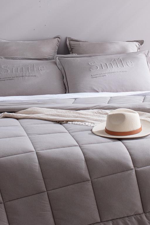  Bobigny King Size Pamuklu SuperSoft Comforter Set - Gri