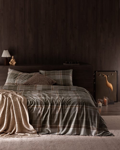 Roger King Size %100 Pamuk Flanel Nevresim Takımı - Haki