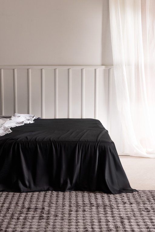 Ciel King Size %100 Pamuk Lastiksiz Saten Çarşaf - Siyah